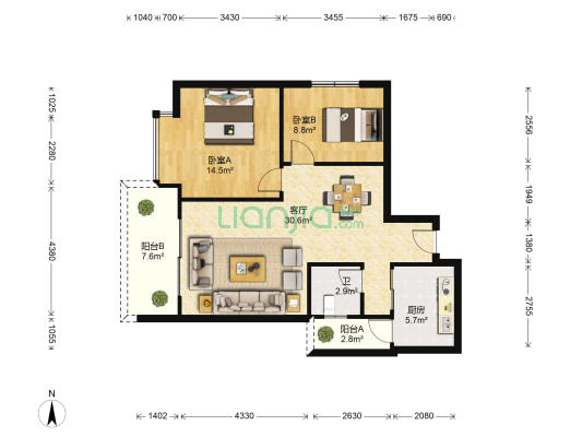 琅园锦绣前程 2室1厅1卫 86平方