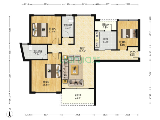 碧桂园城市之光 3室1厅2卫 114平方