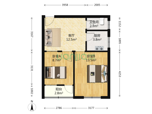 西园新村 2室1厅1卫 57平方