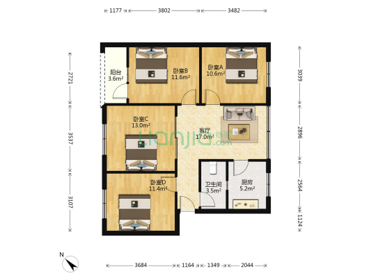 滨河苑西区 4室1厅1卫 92平方