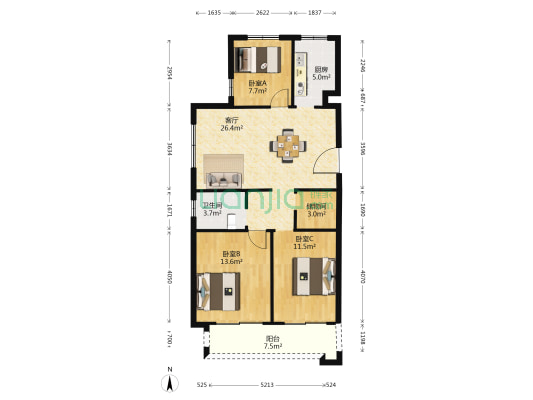 下斜嘉园 3室1厅1卫 110平方