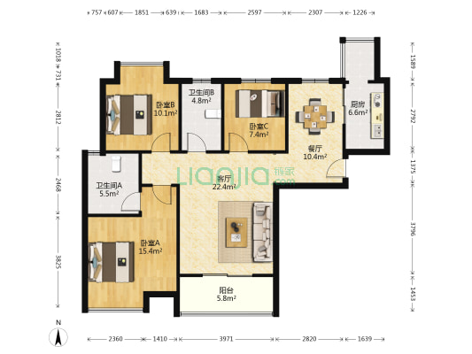 太阳水岸新城 3室2厅2卫 110平方