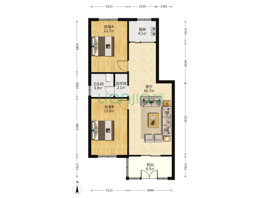 億和家园 2室1厅2卫 92平方