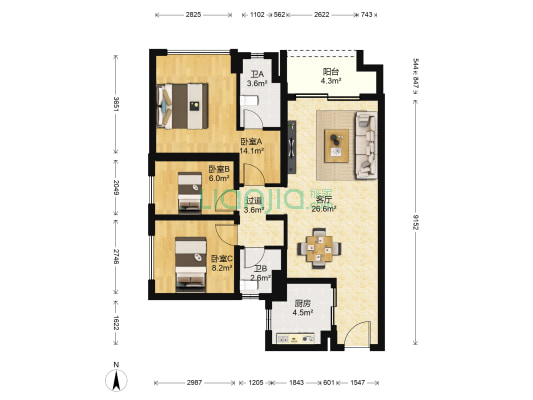碧桂园美的水木清华 3室1厅2卫 95平方