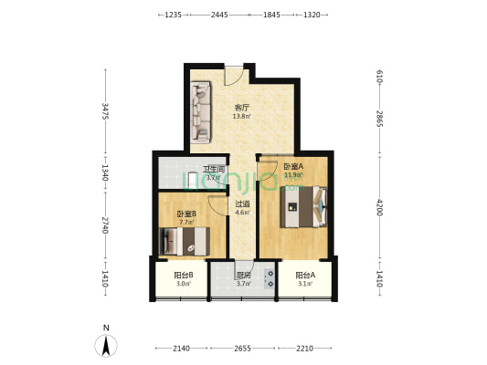 机床厂五宿舍 2室1厅1卫 62平方