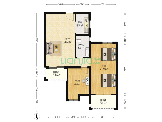 中铁世纪金桥三期 2室1厅1卫 105平方