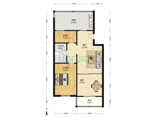 日月家园 2室2厅1卫 79平方