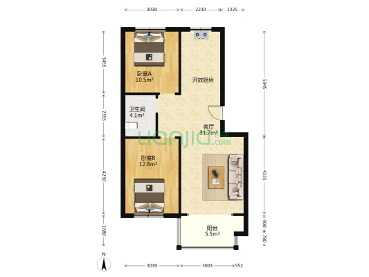 李家河花园 2室1厅1卫 84平方
