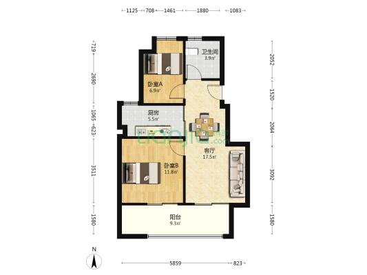 苏高新尚云庭 2室1厅1卫 75平方