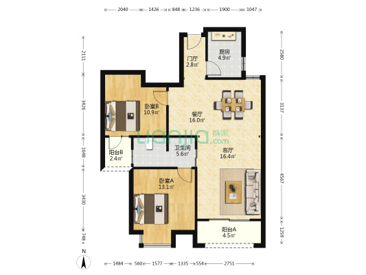 凯盛河滨花园 2室2厅1卫 100平方