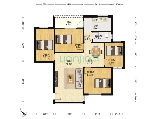 美平村 4室2厅1卫 98平方