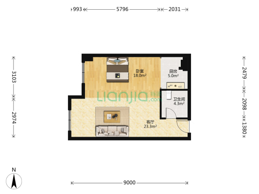 天赐未来城 1室1厅1卫 77平方