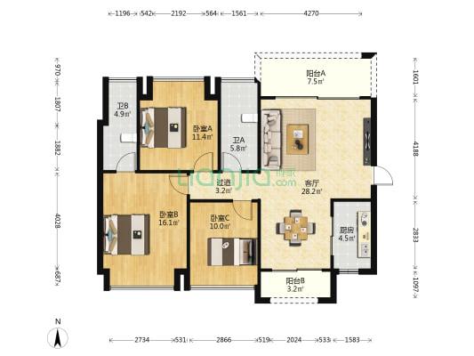 丽雅明轩 3室1厅2卫 115平方