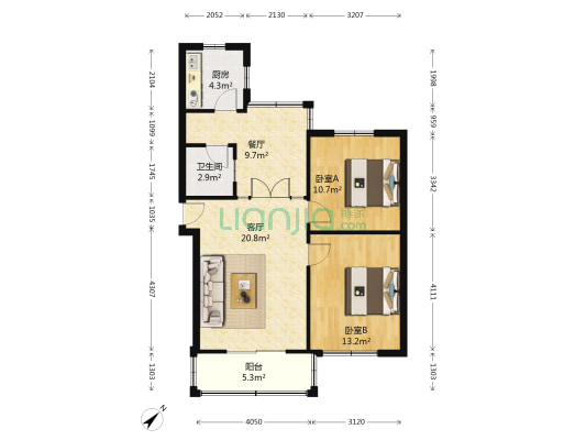 林业工程处宿舍 2室2厅1卫 76平方
