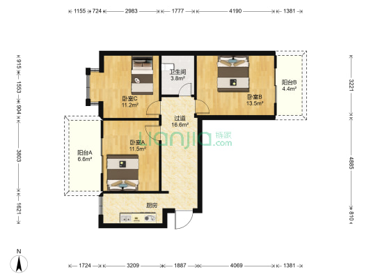 浦新小区 3室0厅1卫 76平方