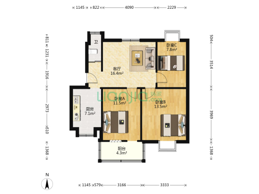 中国水电八局南托基地小区 3室1厅1卫 79平方