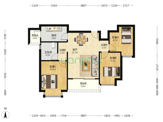 恒大珺庭 3室1厅1卫 99平方