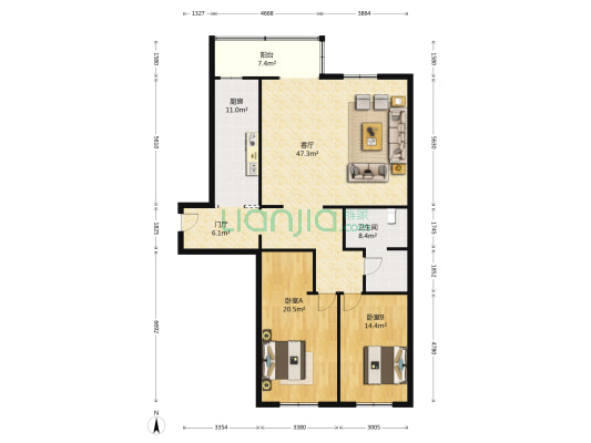 华彩艺邻 2室1厅1卫 160平方