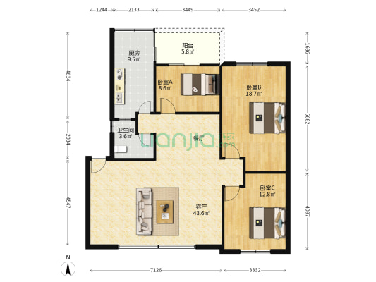 星华小区 3室1厅1卫 120平方
