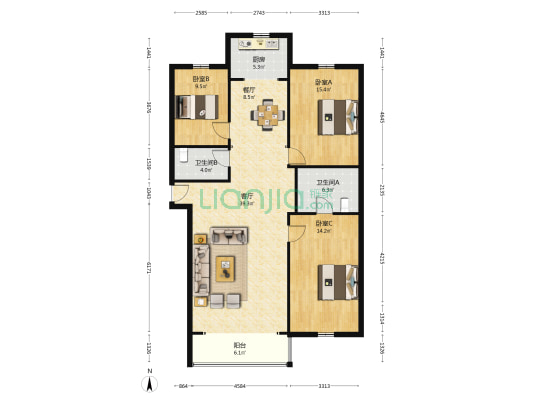 经贸花园小区 4室2厅2卫 141平方