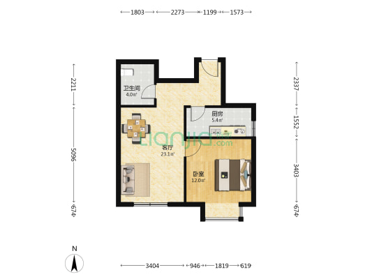 天翠阳光新城B区 1室1厅1卫 63平方