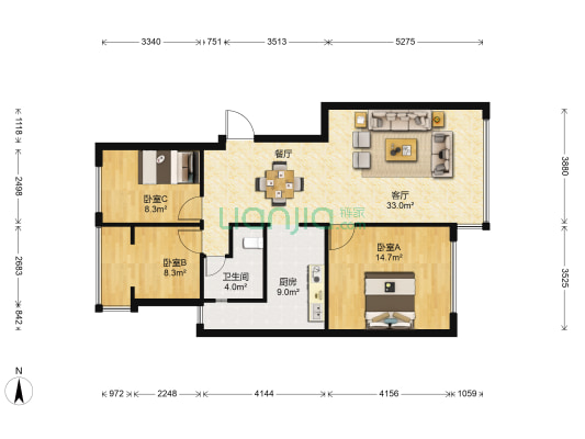 华夏御府御璟 3室1厅1卫 94平方