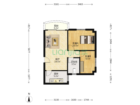 南头花园中南苑 2室1厅1卫 59平方