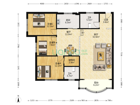 君安楼 3室2厅2卫 147平方