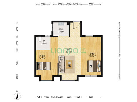 紫园 2室1厅1卫 87平方