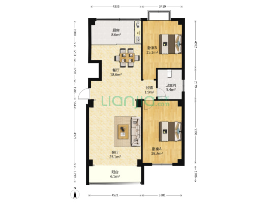 盈福广场小区东区 2室2厅1卫 131平方