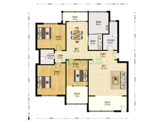 交管局家属院 3室2厅2卫 160平方