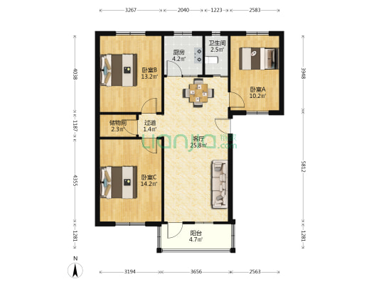 瑶海新村 3室1厅1卫 98平方