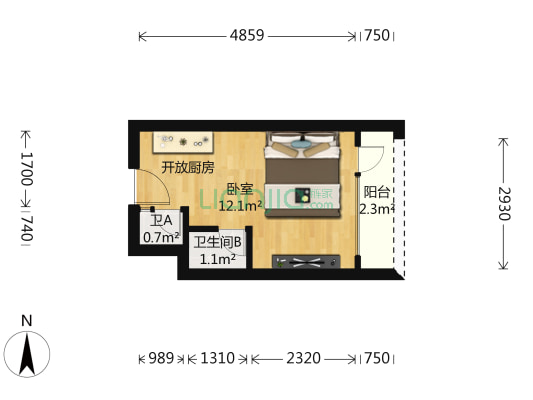 摩宿公寓 1室0厅2卫 24平方
