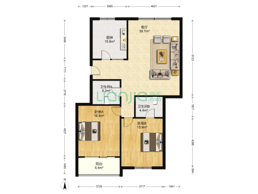 长安华福园 2室1厅2卫 139平方