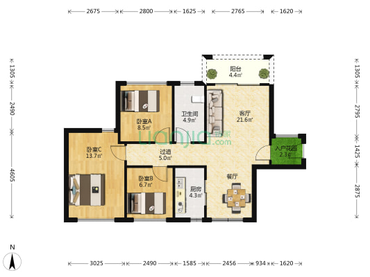 荔枝湾花园（北区） 3室1厅1卫 82平方