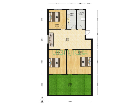 中清路173-18号 3室1厅1卫 95平方