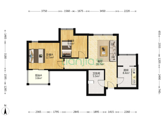 福和园 2室1厅1卫 83平方