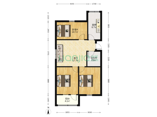 中兴小区 3室1厅1卫 84平方
