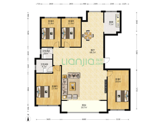 建业世和府一期 4室1厅2卫 180平方