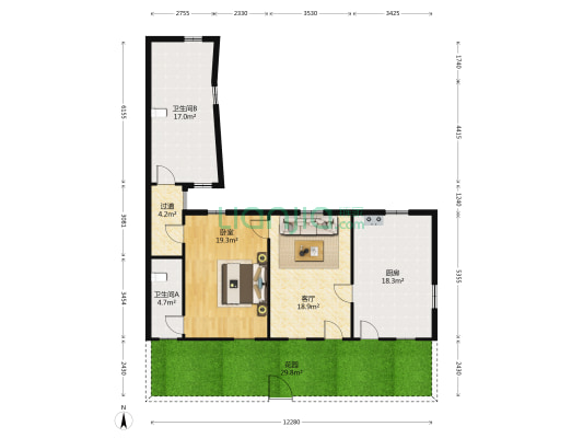 袁家浜 1室1厅2卫 105平方