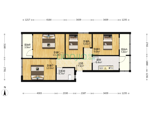 中航工业第六三七研究所 4室0厅1卫 89平方