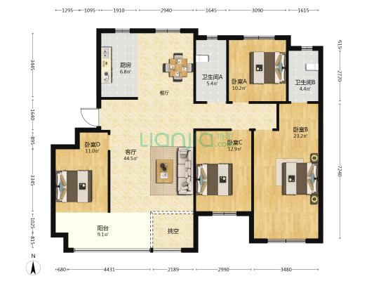 城南公馆 4室1厅2卫 163平方