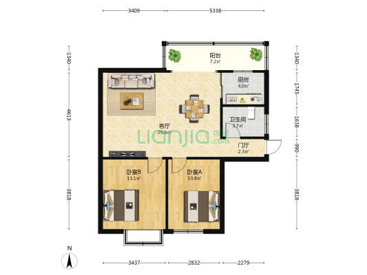 信力花苑 2室1厅1卫 88平方