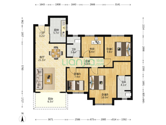 保利恒伟时光印象 4室1厅2卫 118平方