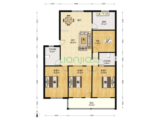 宁海南路 4室1厅2卫 146平方