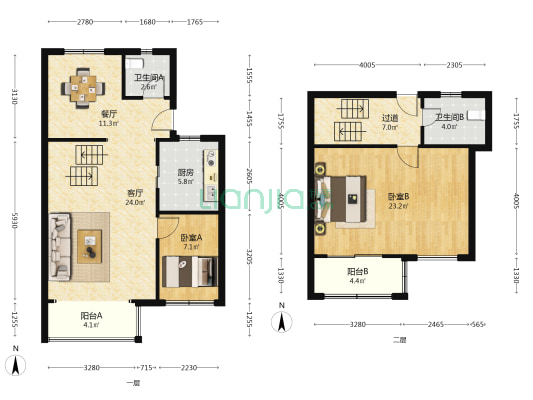 新城花屿湾 2室2厅2卫 100平方