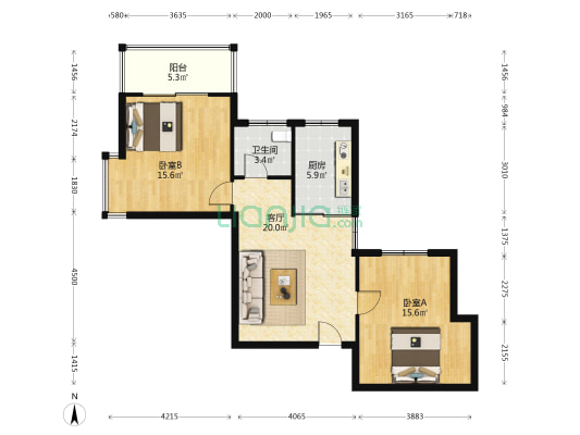 船山广场 2室1厅1卫 85平方