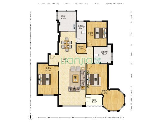 清溪南苑 3室1厅2卫 146平方