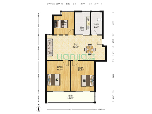 颐河苑 3室1厅1卫 111平方