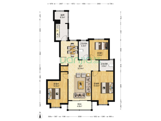万裕苑二区 3室1厅2卫 134平方
